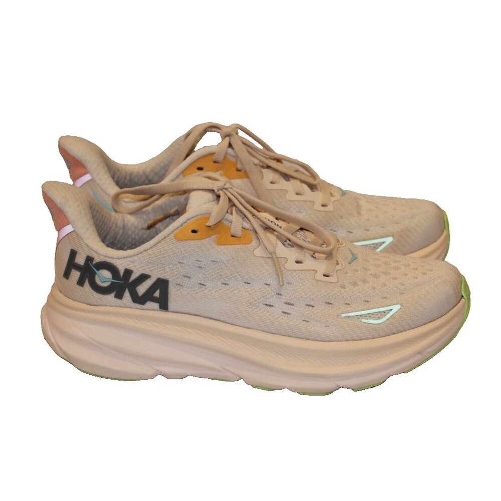 Hoka One Clifton 9‎ Running Athletic Sneakers VLS BEIGE YOUTH 7 WOMEN 8.5